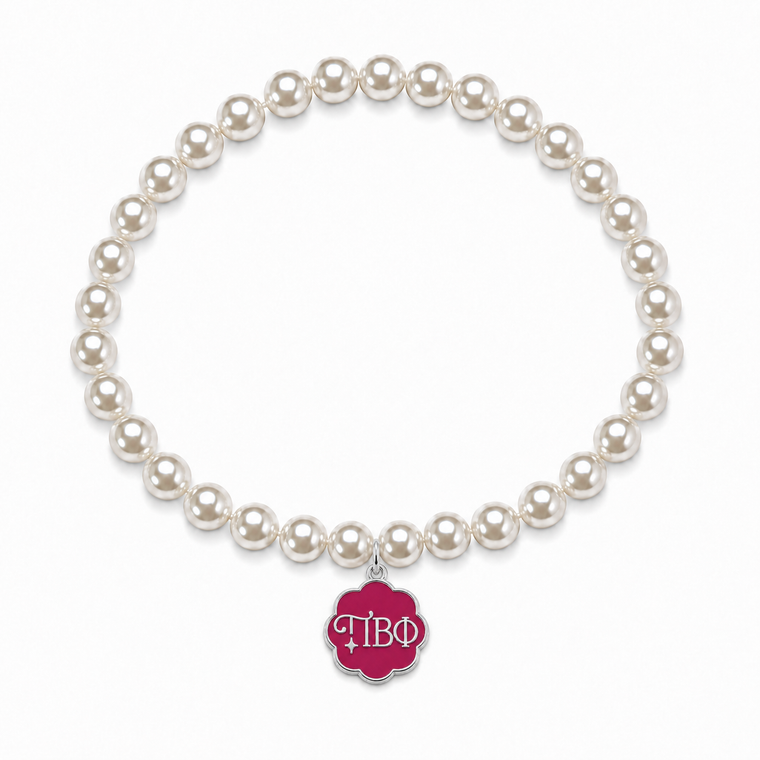 Greek Letters Charm on Pearl Bracelet- Silver