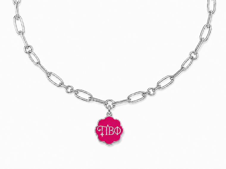 Greek Letters Charm Necklace Paperclip Chain - Silver