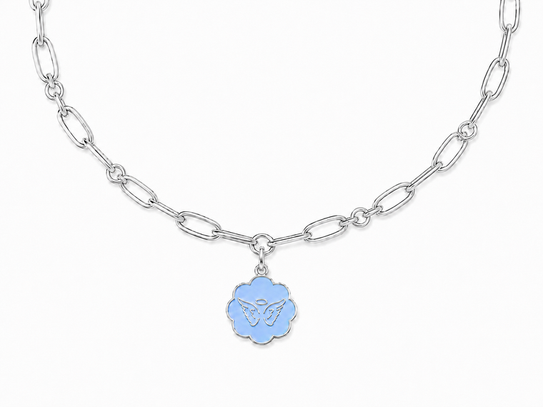 Angel Wings Charm Necklace Paperclip Chain - Silver
