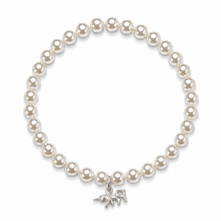 Pearl with Unicorn Charm Bracelet - Silver