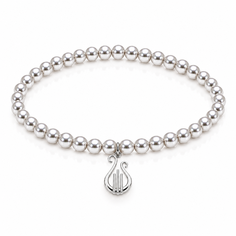 silver bead bracelet w/ silver lyre