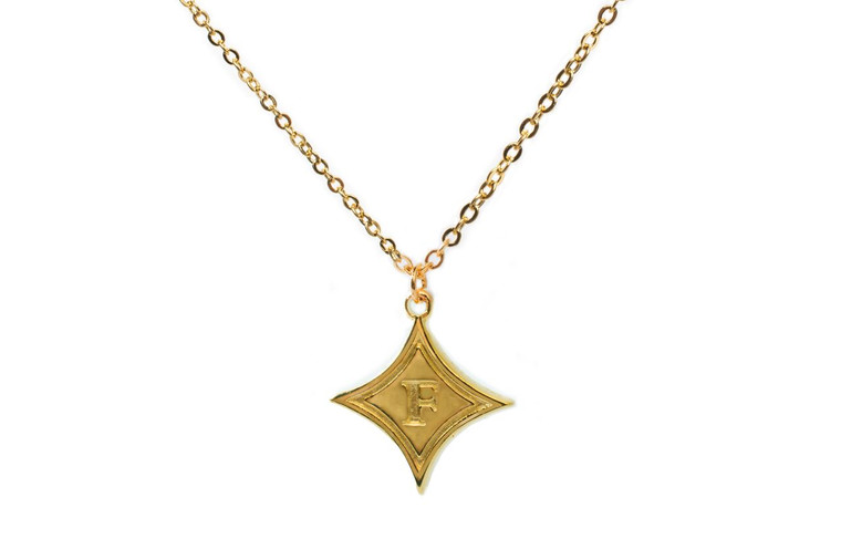 DIAMOND F LOGO NECKLACE- GOLD PLATED