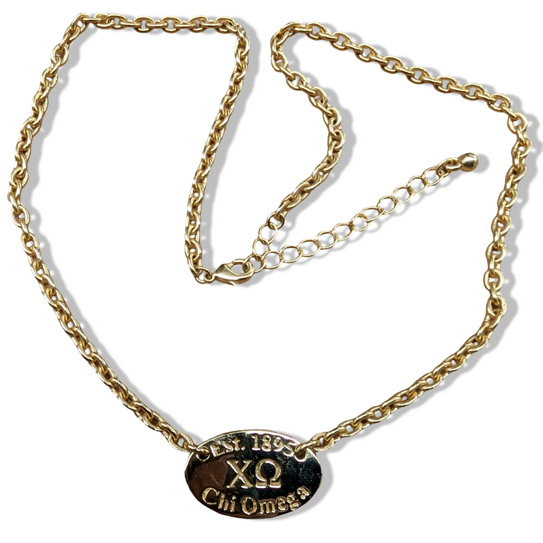 Chi Omega Oval Tag Cable Necklace