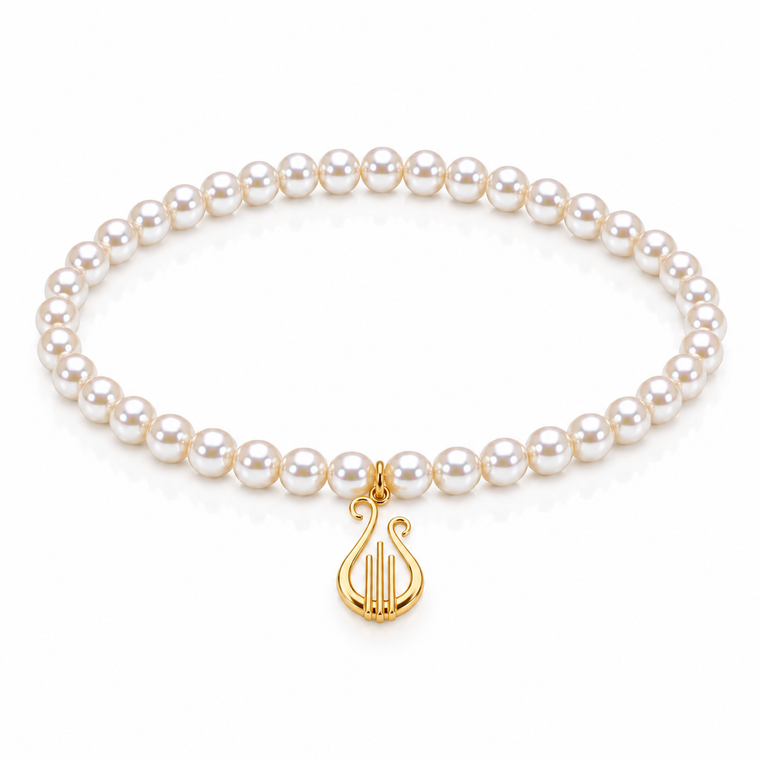 pearl bracelet with gold lyre