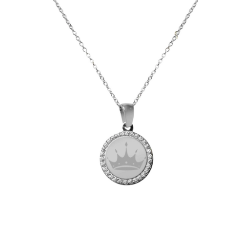 cz bezel necklace steel silver - zta
