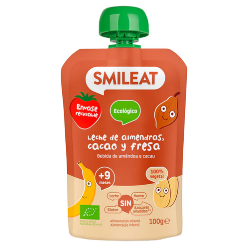 SMILEAT POUCH ECO  1 BOLSA 100 G SABOR LECHE DE ALMENDRAS CACAO Y FRESA