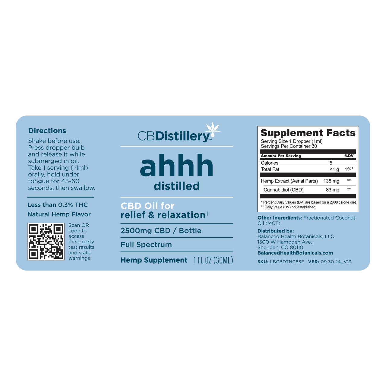 2500mg Full Spectrum CBD Oil Tincture flat label