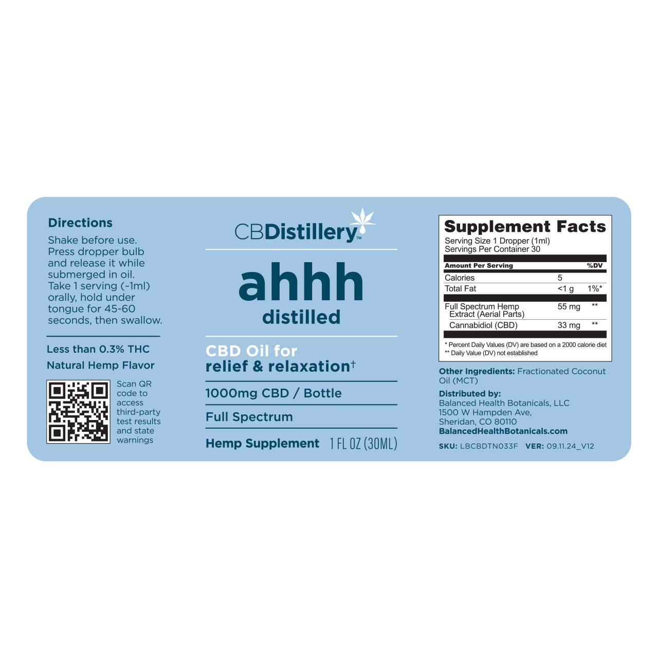 1000mg Full Spectrum CBD Oil Tincture flat label