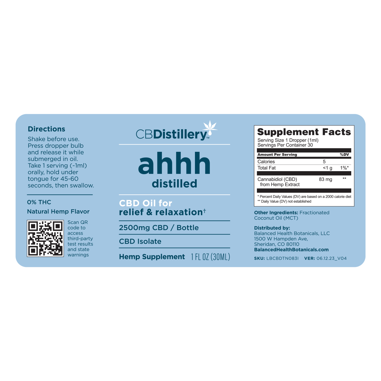 2500mg CBD Isolate Tincture flat label