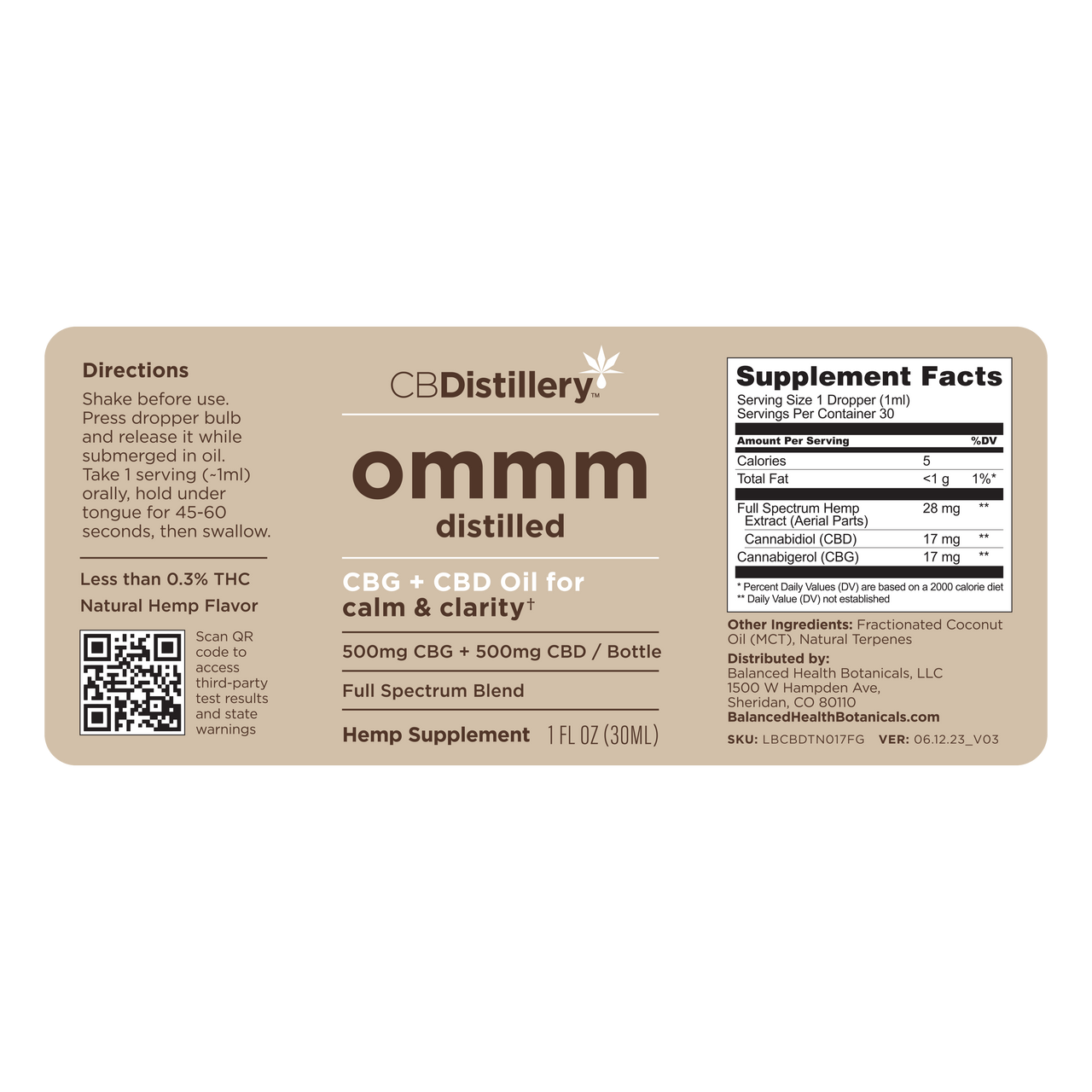 500mg CBG + 500mg CBD Oil Tincture flat label