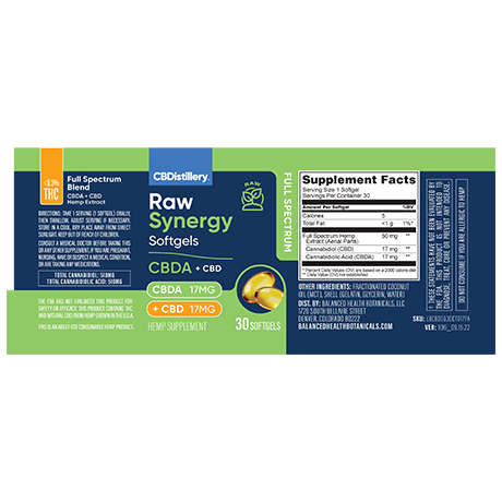 Raw Synergy Softgels 17mg CBDA + 17mg CBD 30 Ct