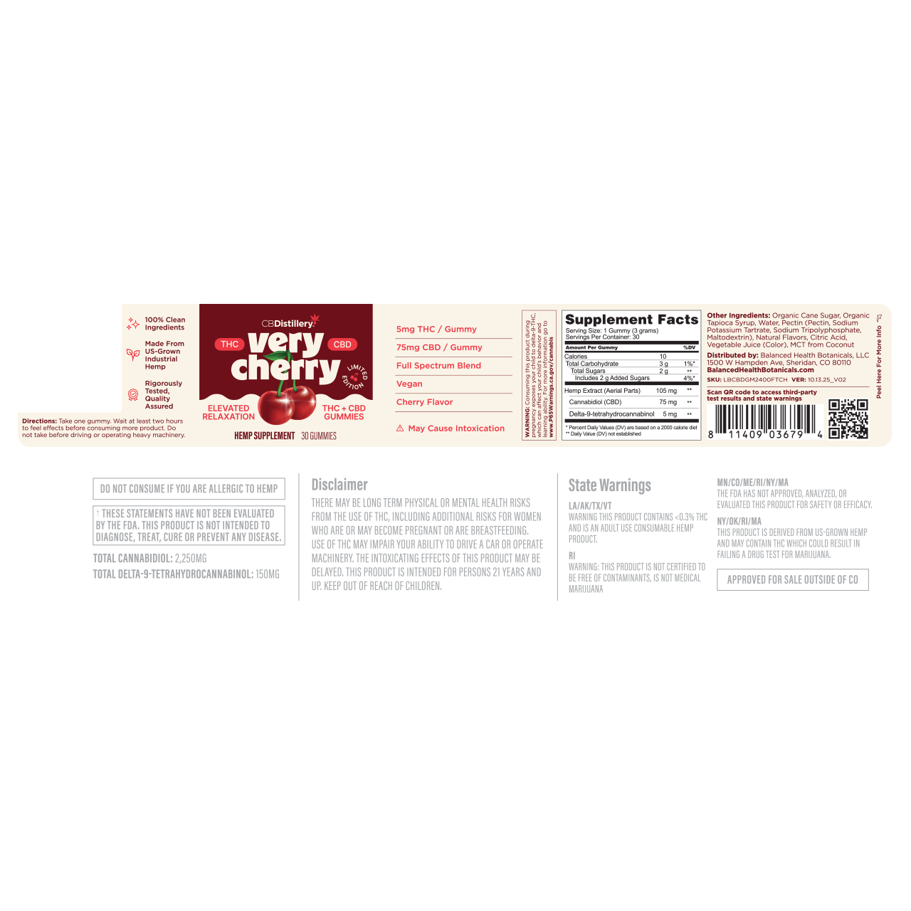 Very Cherry 5mg THC & 75mg CBD Gummies for Elevated Relaxation Label