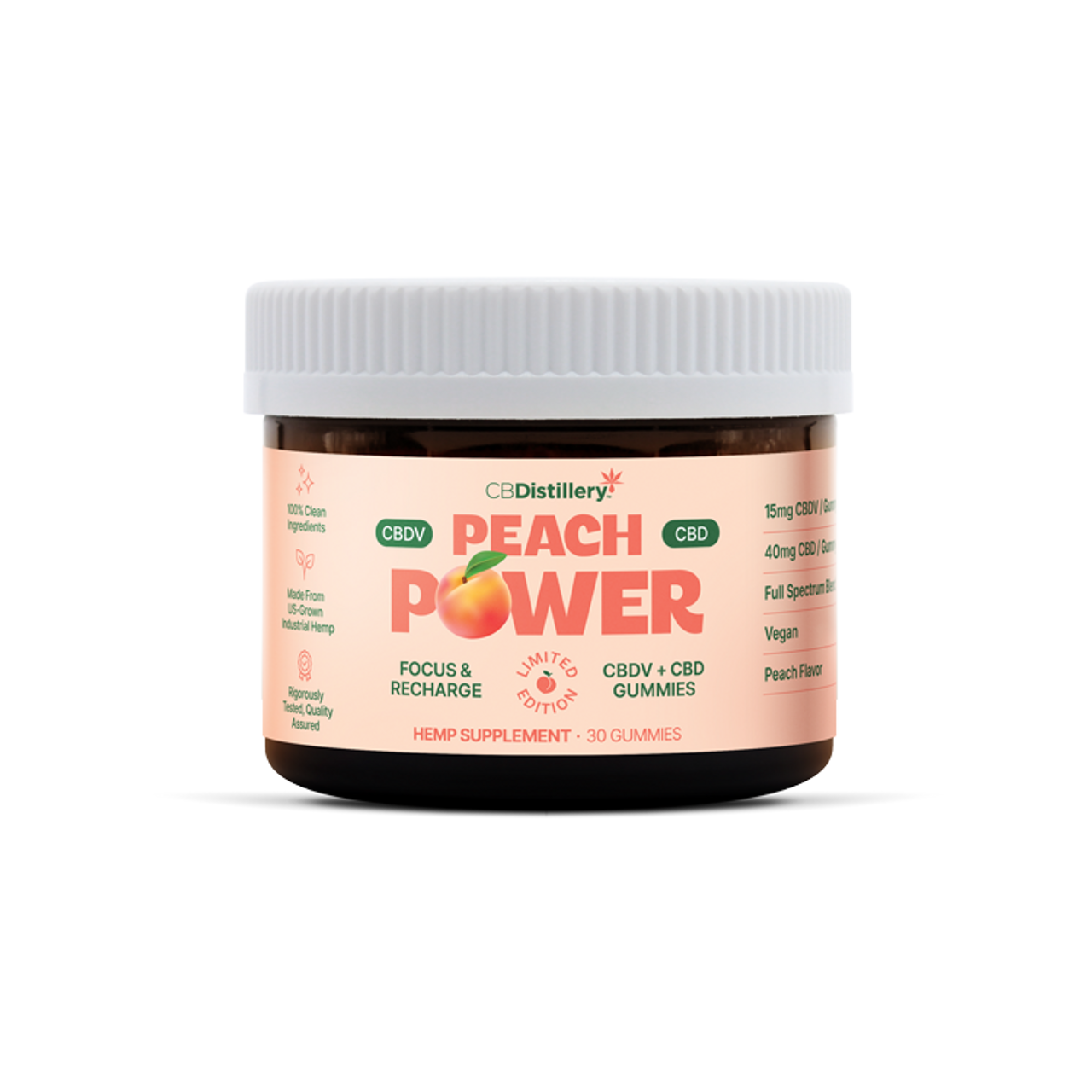 Peach Power 15mg CBDV + 50mg CBD Focus & Recharge Gummies