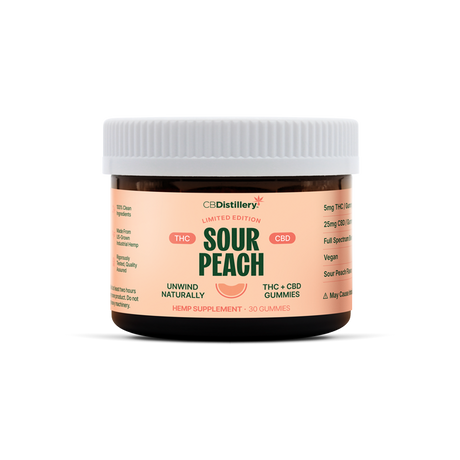Sour Peach 5mg THC + 25mg CBD Gummies