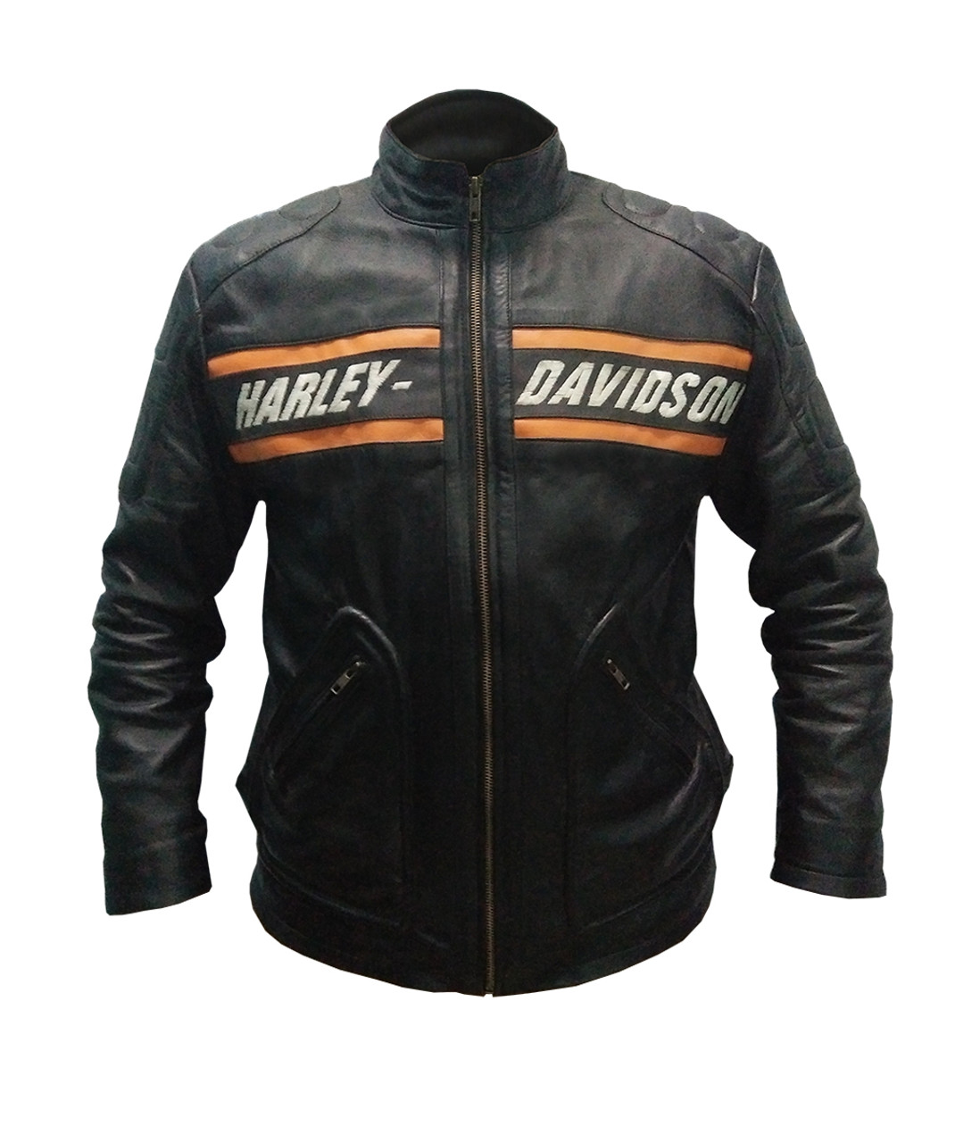 Bill Goldberg Harley Davidson Biker Leather Jacket In Black Feather Skin