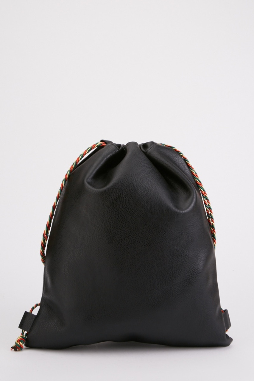 Black leather clearance drawstring backpack