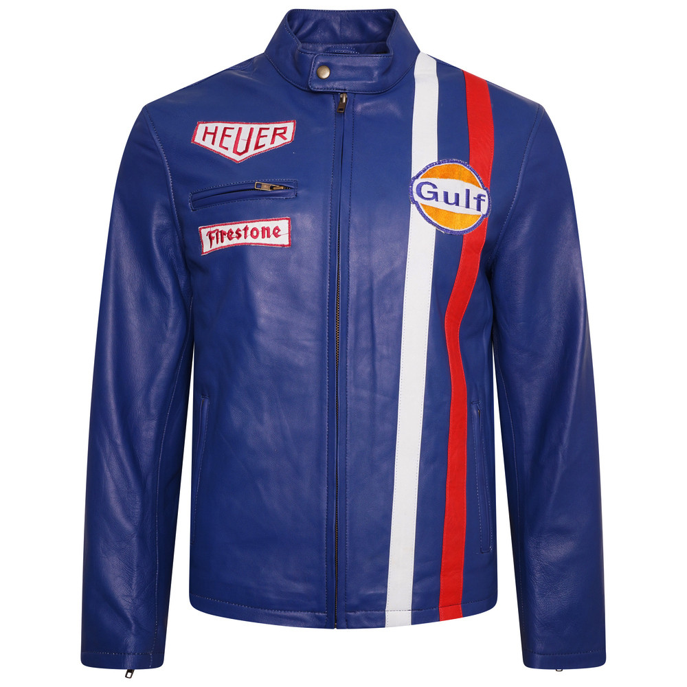 Le Mans Steve McQueen Blue Leather Jacket Feather Skin