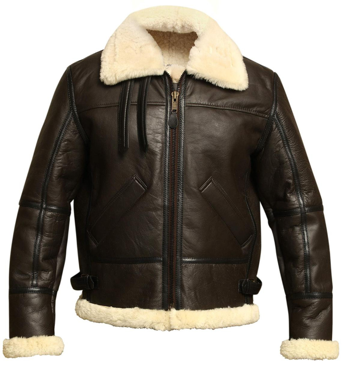 B3 flight leather Jacket with faux shirling- Brown | Feather Skin