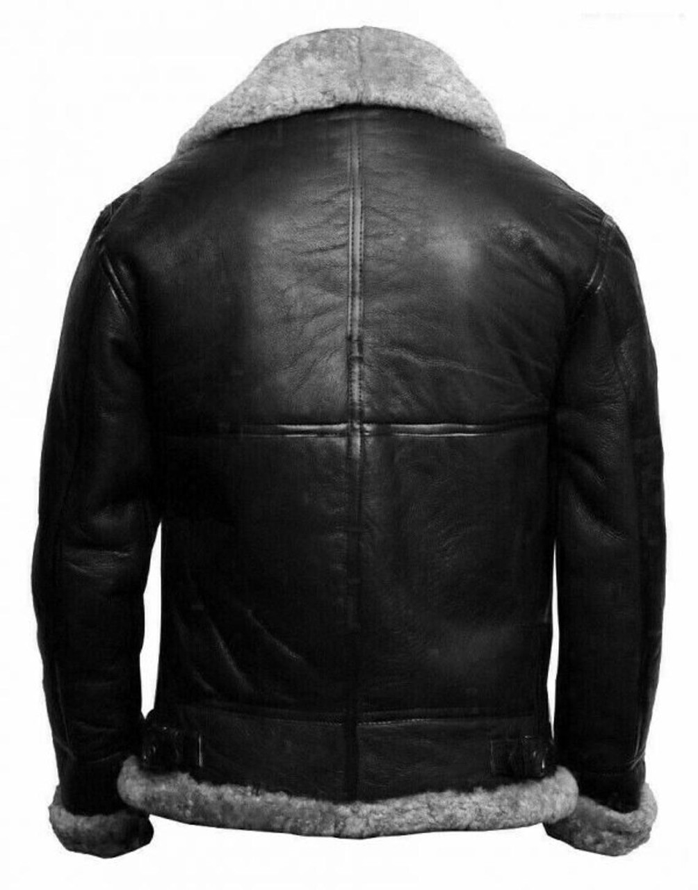 Aviator Black RAF B-3 Shearling Dark Grey Fur Leather Jacket