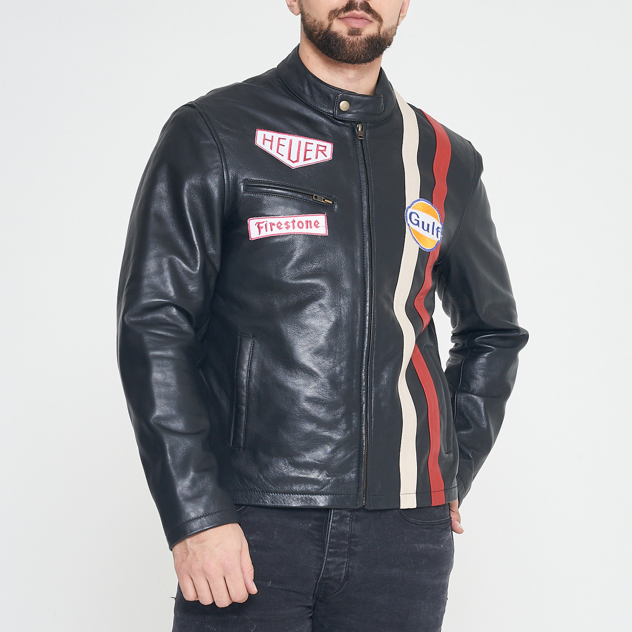 Le Mans Steve McQueen Leather Jacket Black Feather Skin