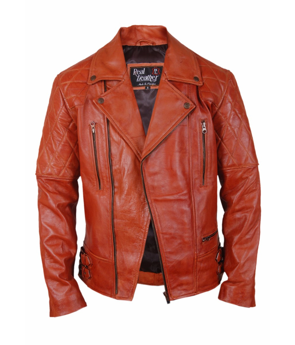 orange colour leather jacket