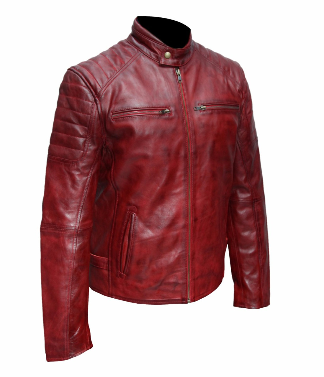 Maroon Sheep Wax Biker Leather Jacket | Feather Skin