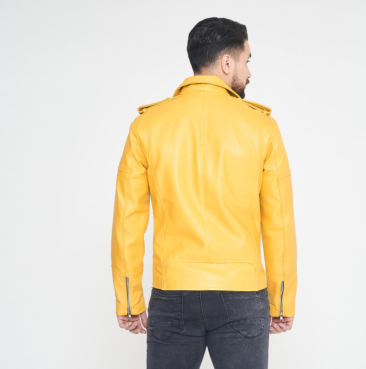 Yellow faux store leather jacket mens