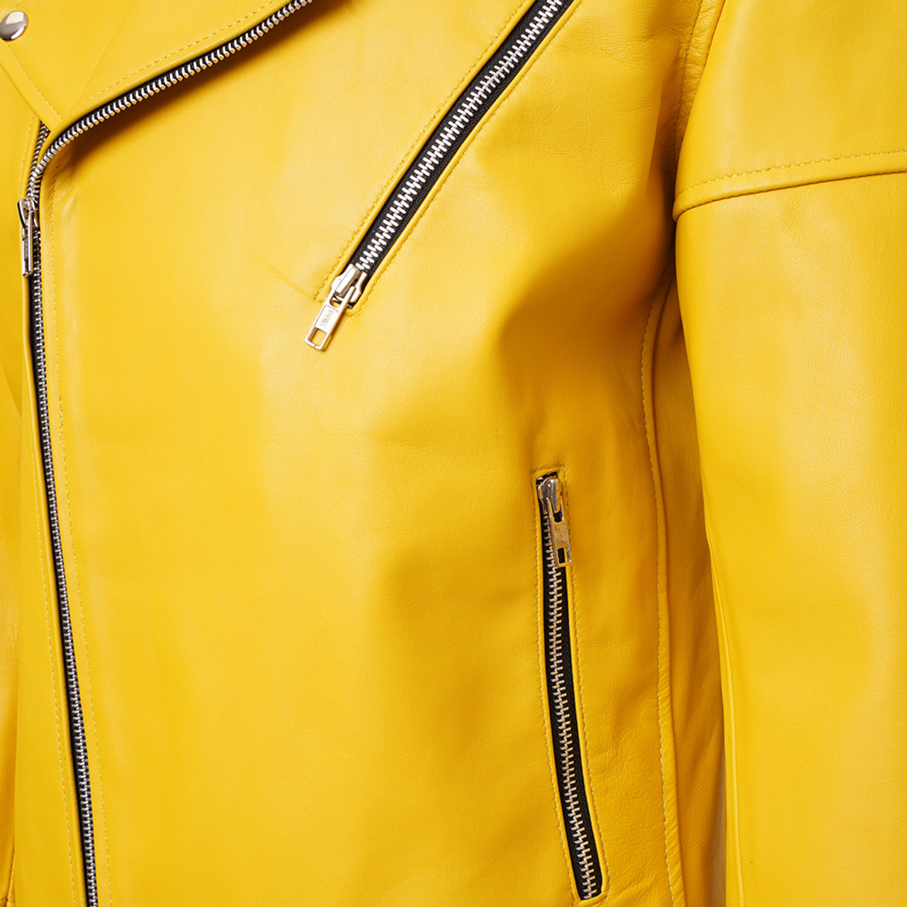 Men's Biker Style Yellow Leather Jacket | Feather Skin