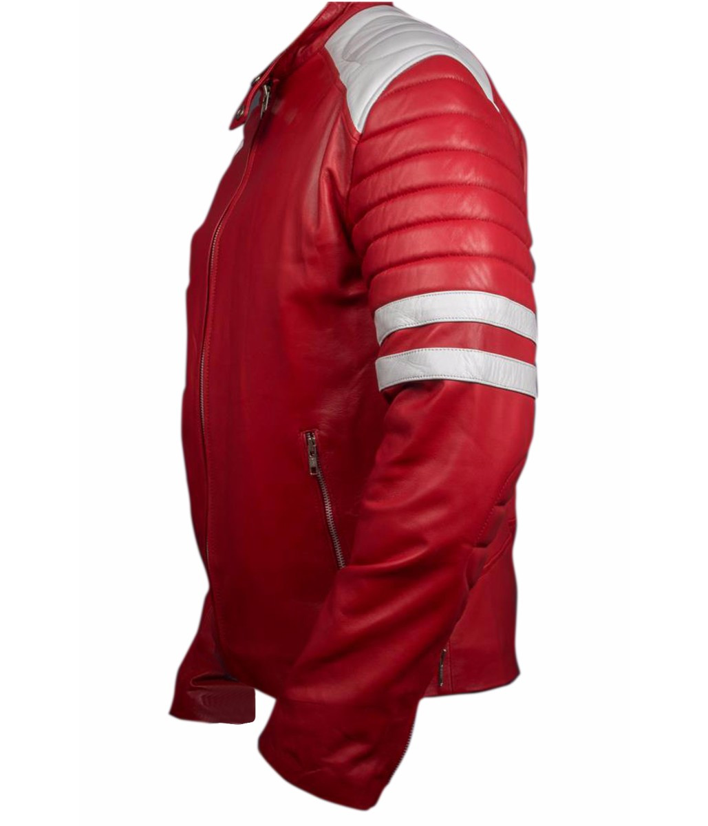 Fight Club Mayhem Leather Jacket Red & White | Feather Skin