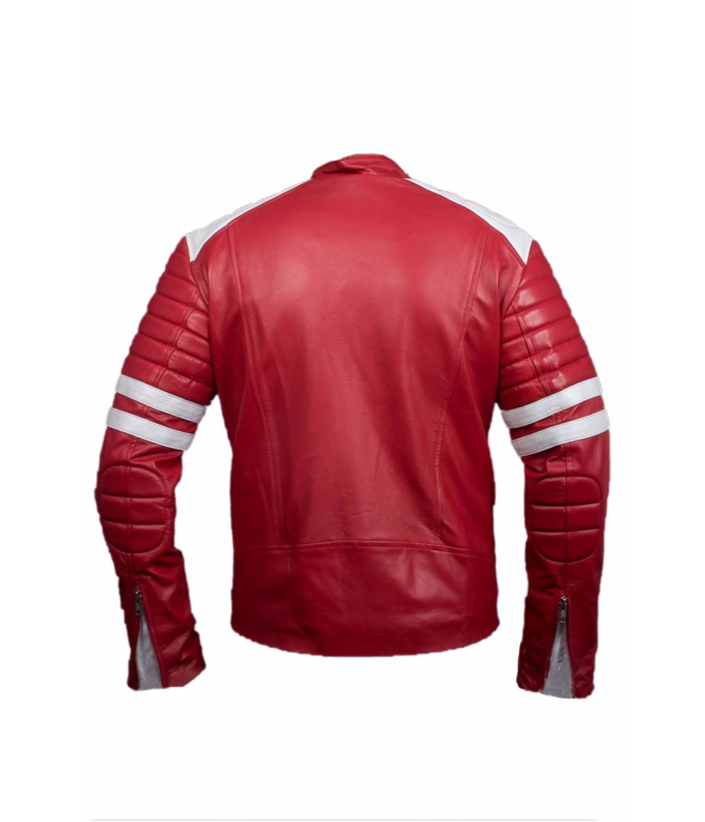 Fight Club Mayhem Leather Jacket Red & White | Feather Skin