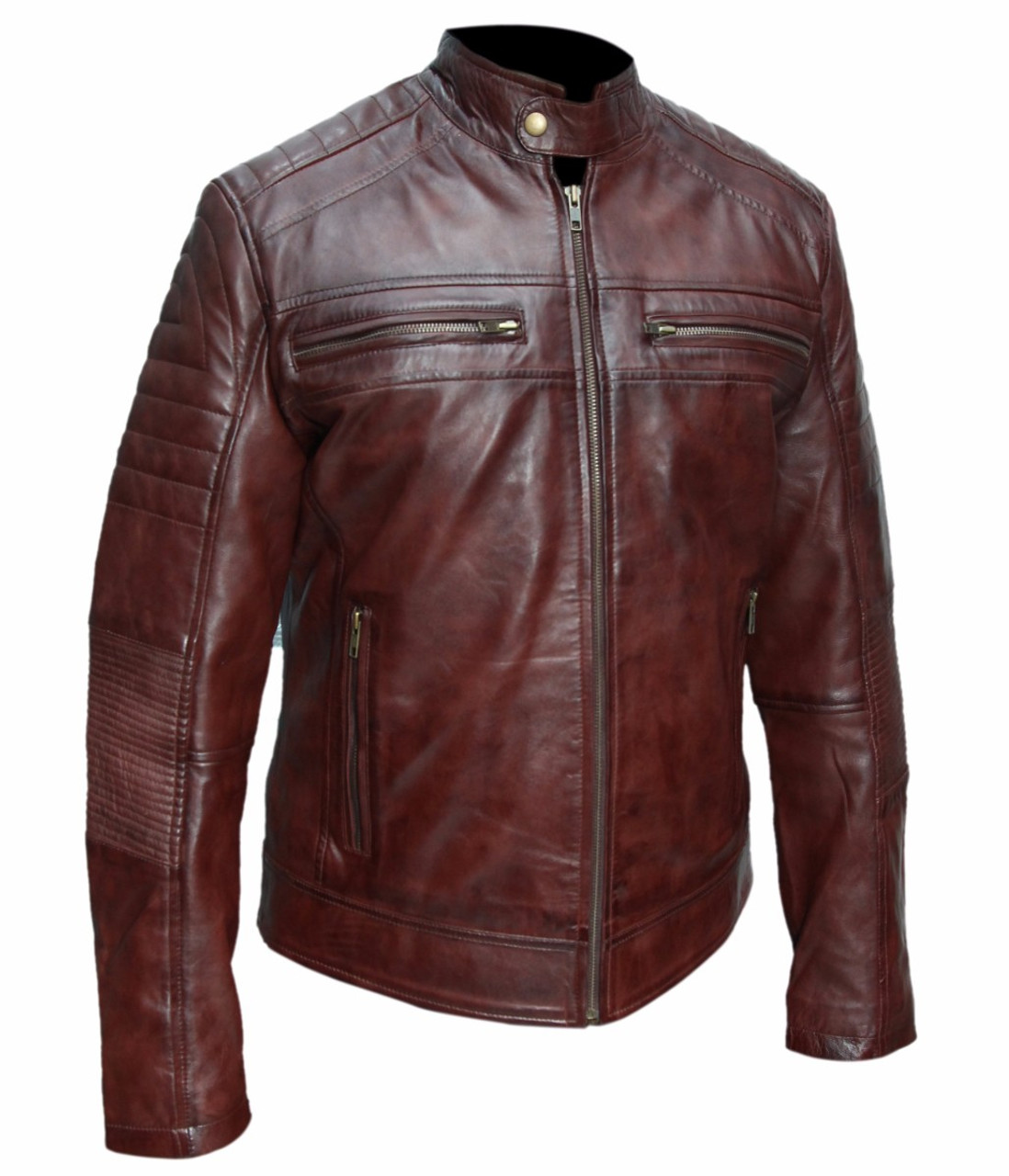 Brown Wax Genuine Leather Biker-style Jacket | Feather Skin