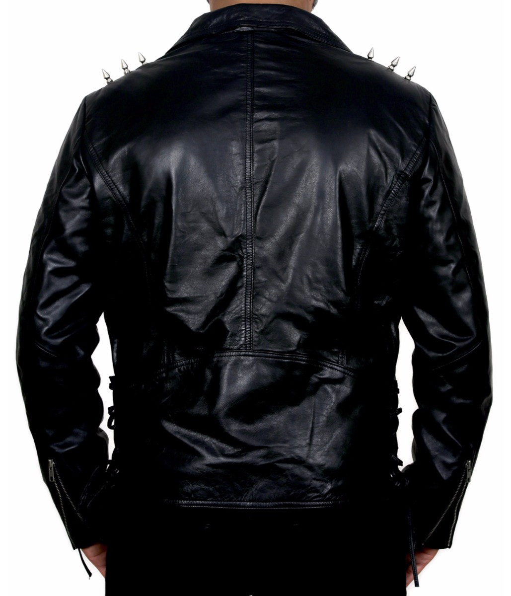 Ghost Rider Motorbike Leather Jacket with Metal Spikes | Feather Skin