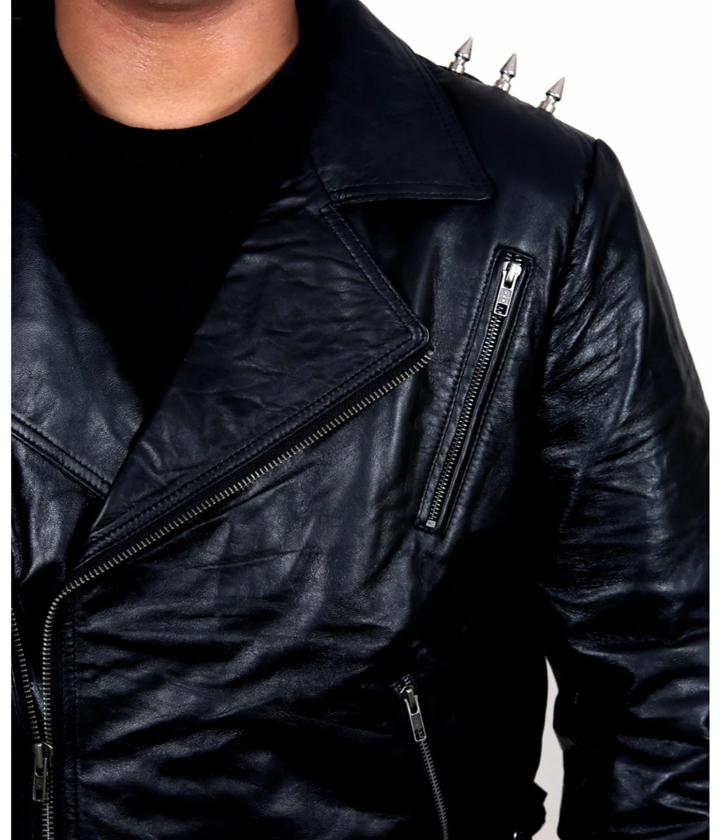 Ghost Rider Jacker Ghost Rider Motorbike Leather Jacket with Metal Spikes | Feather Skin