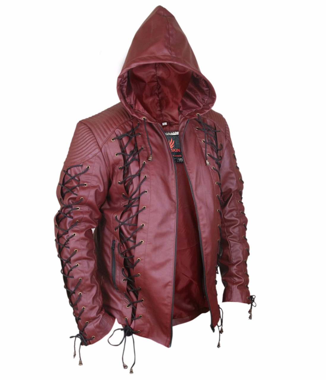 Arrow Arsenal Roy Harper Colton Haynes Hooded Genuine Leather Jacket Feather Skin 