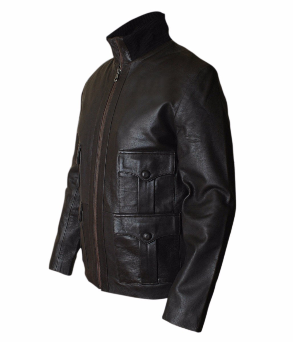 Casino Royale-Daniel Craig High Mock Collar Leather Jacket - Main Image