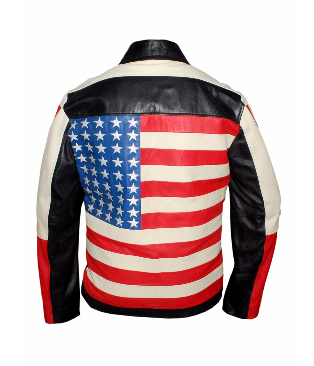 American Flag Biker Style Leather Jacket | Feather Skin