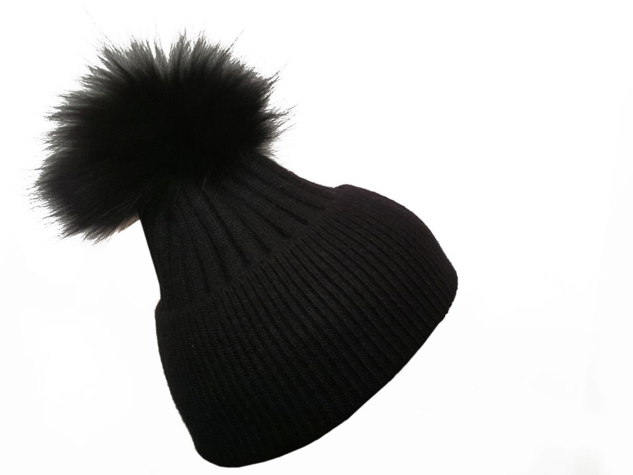 Black Bobble Hat with Black Sythetic Fur | Feather Skin