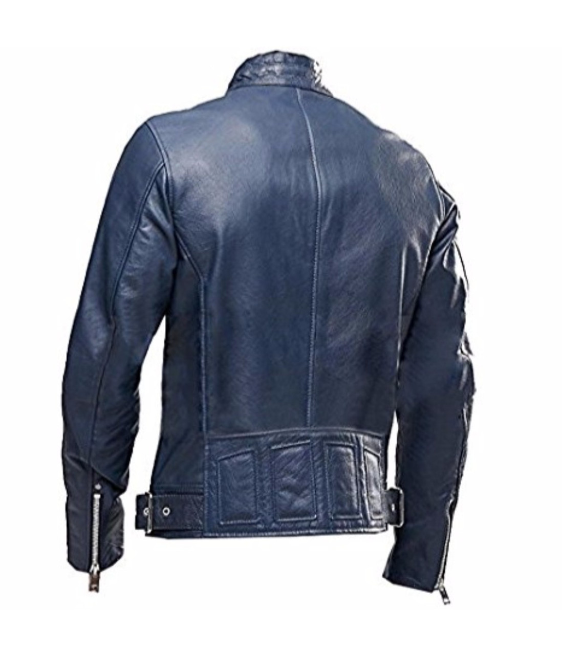 Cafe Racer Navy Blue Vintage Leather Jacket | Feather Skin