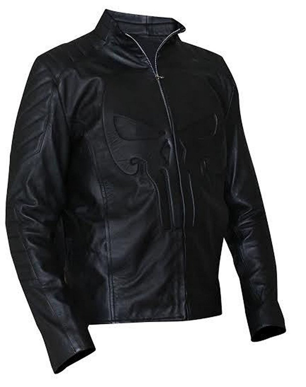 Punisher Embossed Men's Skull Emblem Black Biker Leather Jacket ...