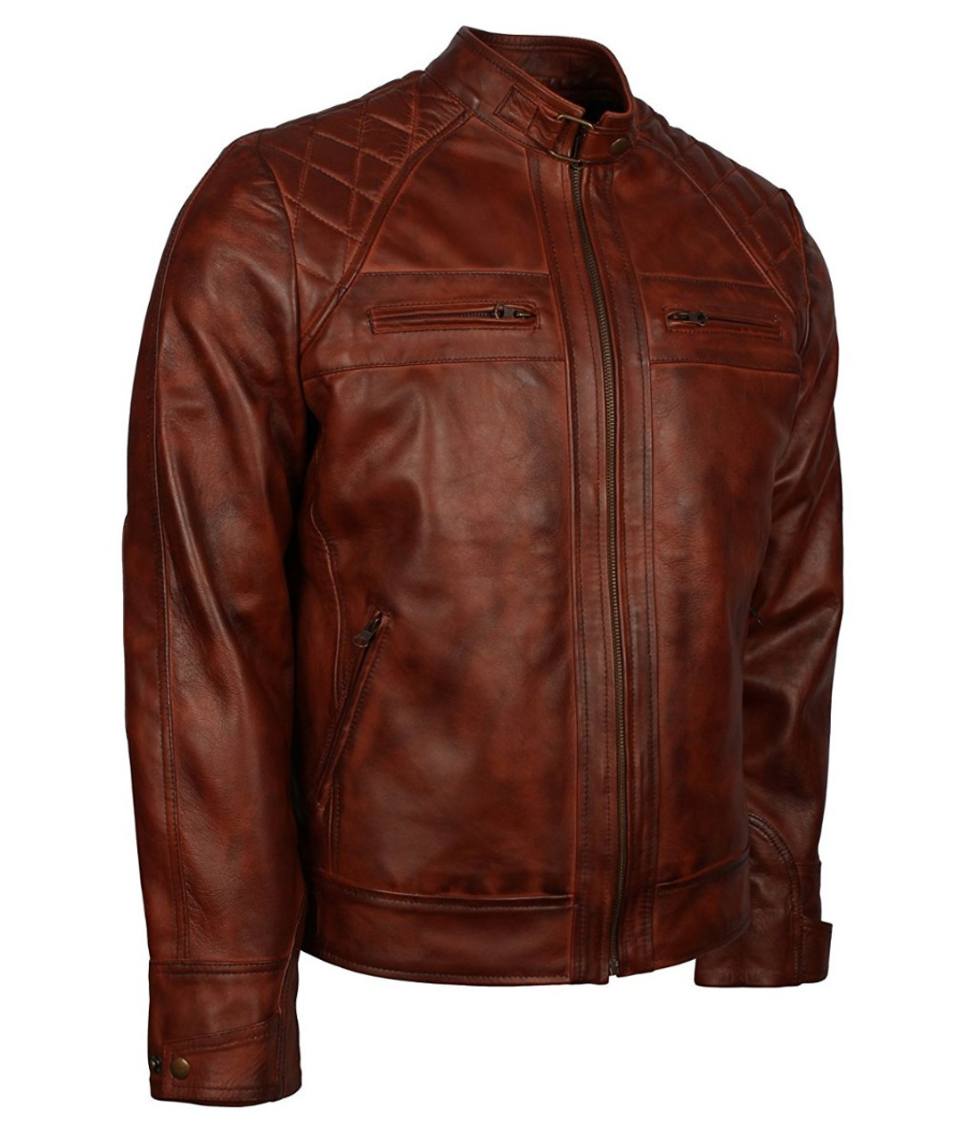 Vintage Brown Quilted Biker Leather Jacket | Feather Skin