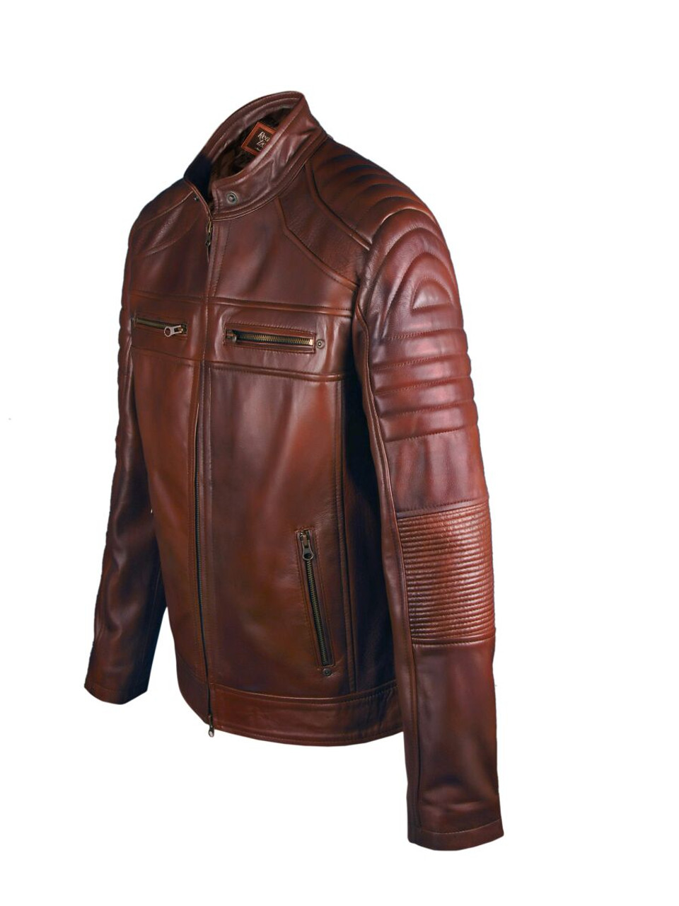 Cafe Racer Leather Jacket- Brown | Feather Skin