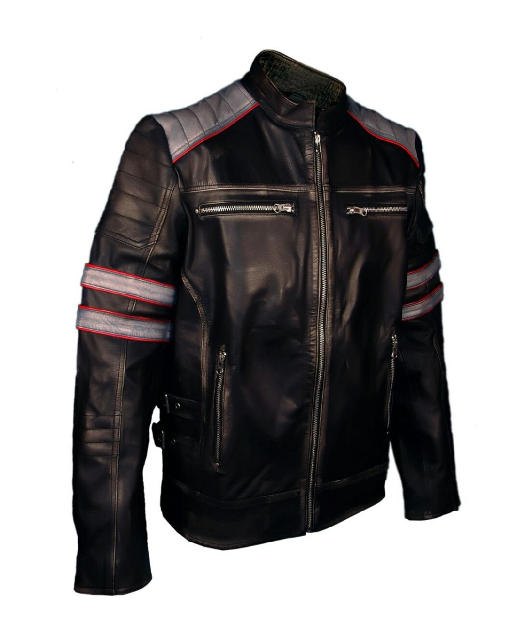 Mens Biker Leather Jacket Black | Feather Skin