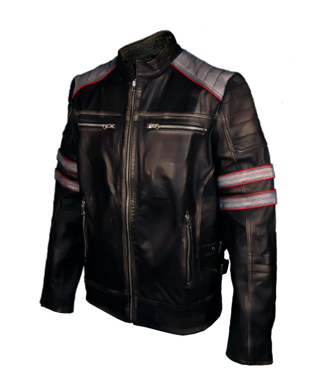 Mens Biker Leather Jacket Black | Feather Skin