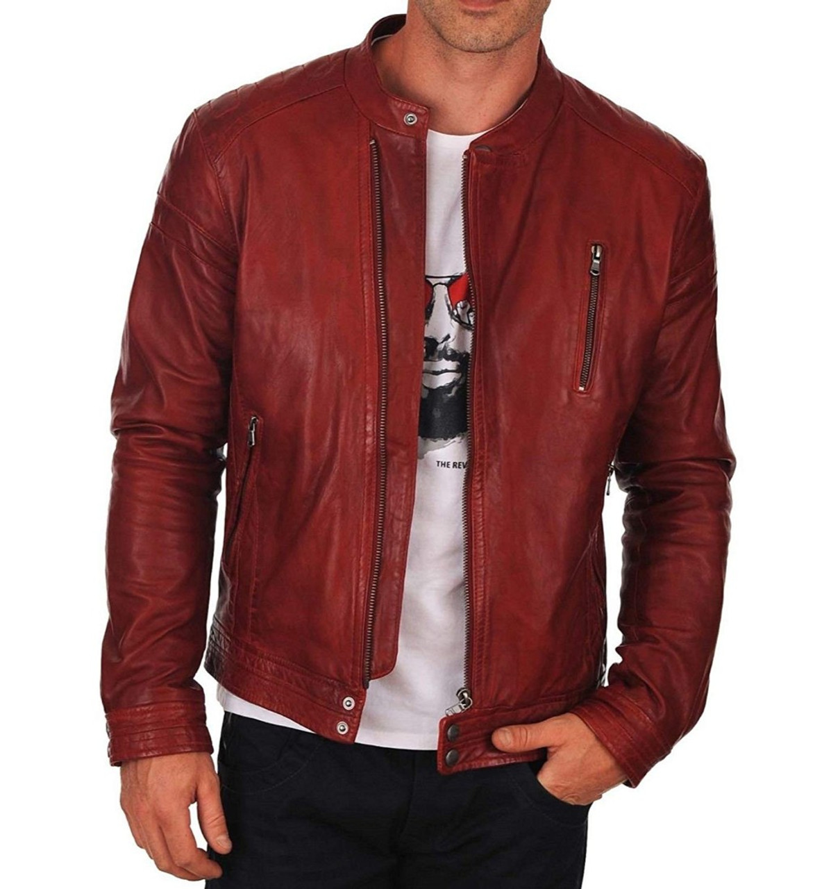 Men's Biker Style Motorbike Genuine Leather Jacket BK034 | Feather Skin