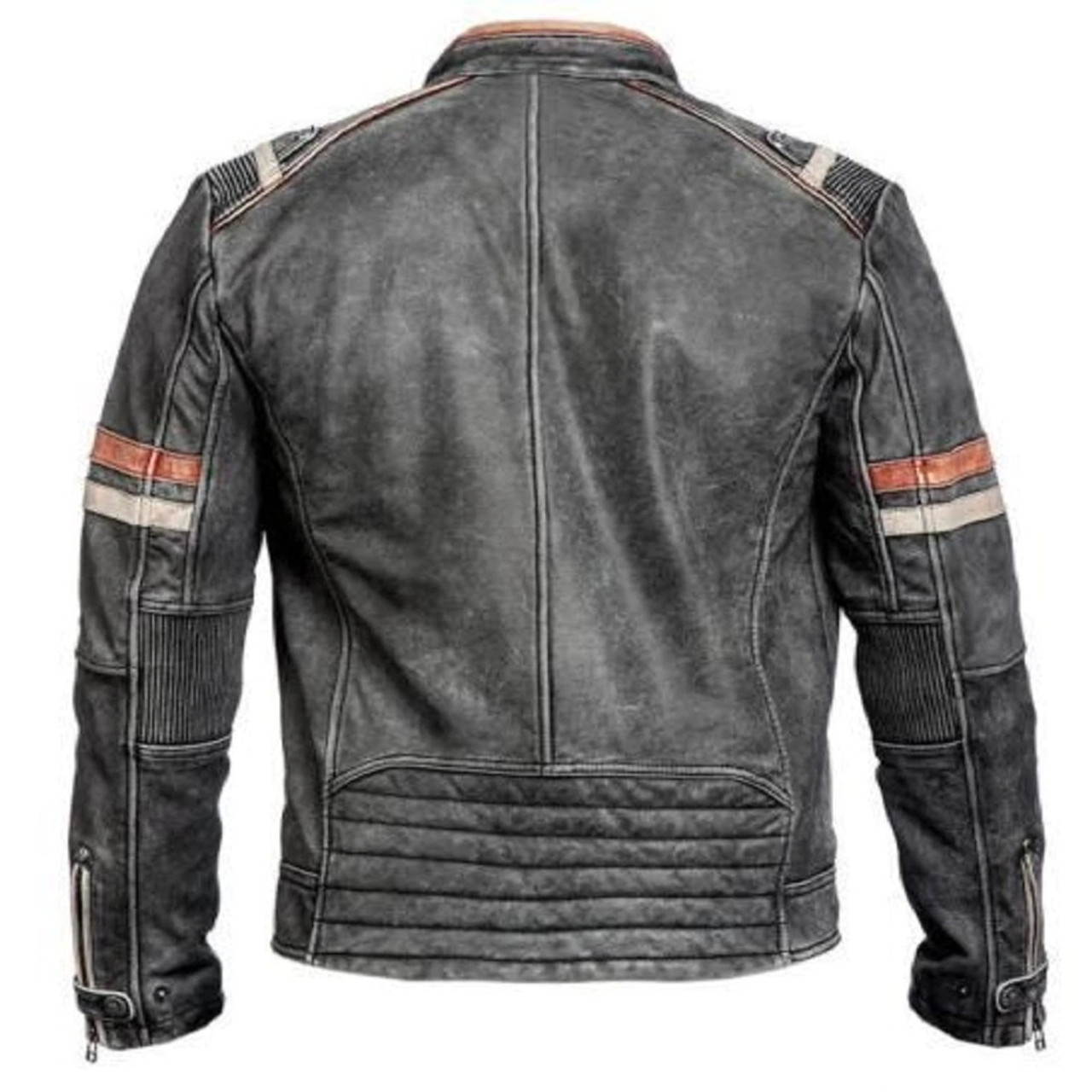 Men's Biker Style Distressed Genuine Leather Jacket Black | Feather Skin