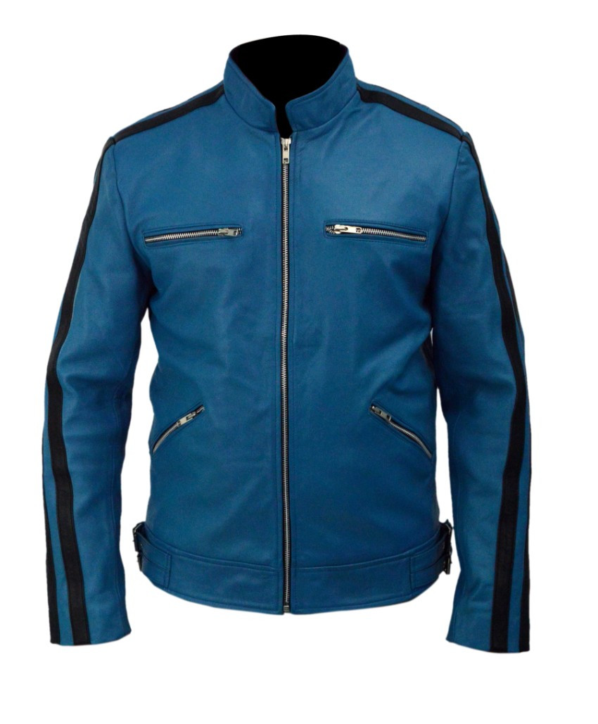 Samuel Barnett Outfit AKSAH FASHION Dirk Gently Holistic Detective Agency Leren Jas Voor Heren - Blauw | Geïnspireerd Op Samuel Barnett AKSAH FASHION Leren Jas Heren