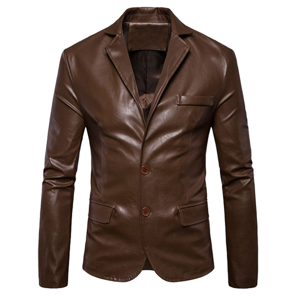 Brown 2 Button Genuine Leather Blazer For Men Feather Skin