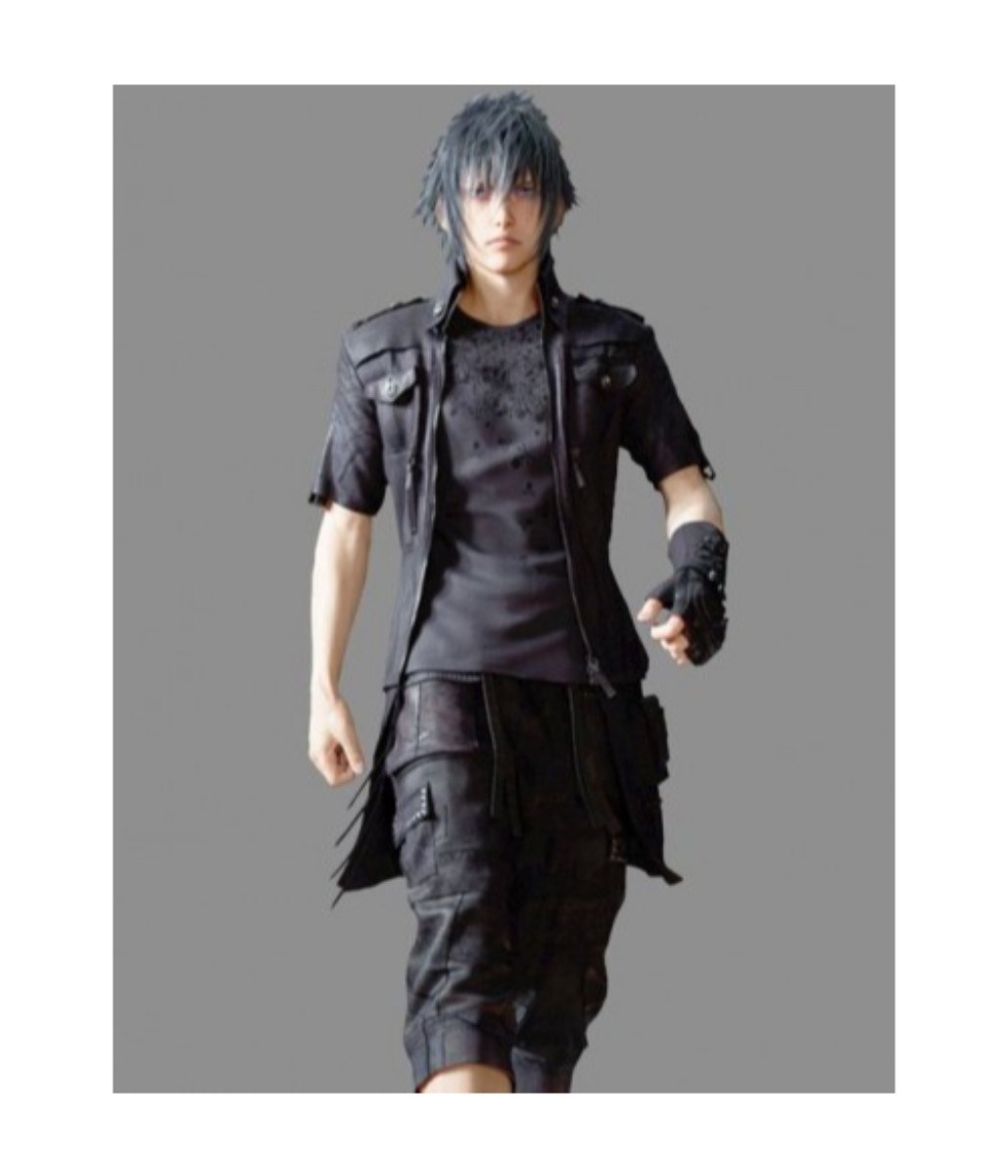 Final Fantasy 15 Noctis Genuine Leather Black Coat Feather Skin