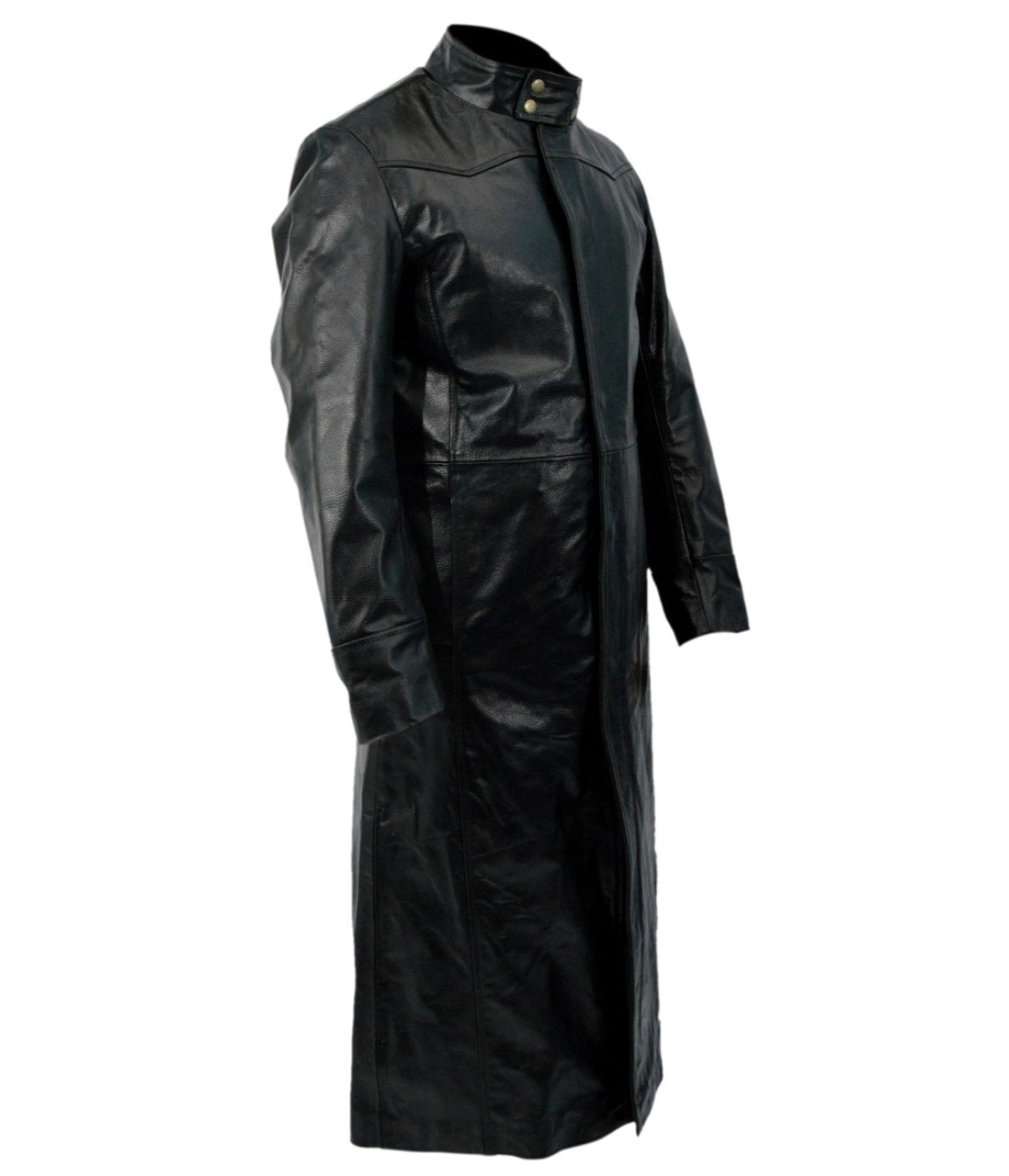 Neo Matrix Keanu Reeves Black Leather Trench Coat | Feather Skin