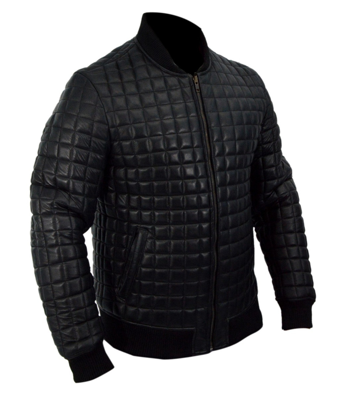 Black Leather Embossed Blouson Suiting Jacket - GBNY